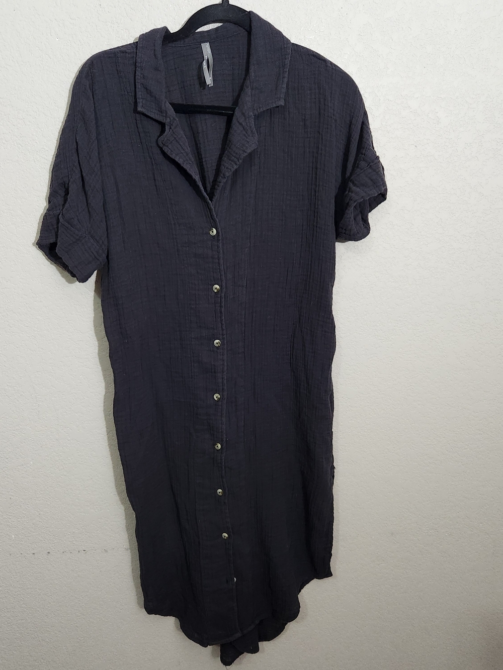 Anthropologie Dress Black Cotton Gauze Button-Front Maxi Dress Medium